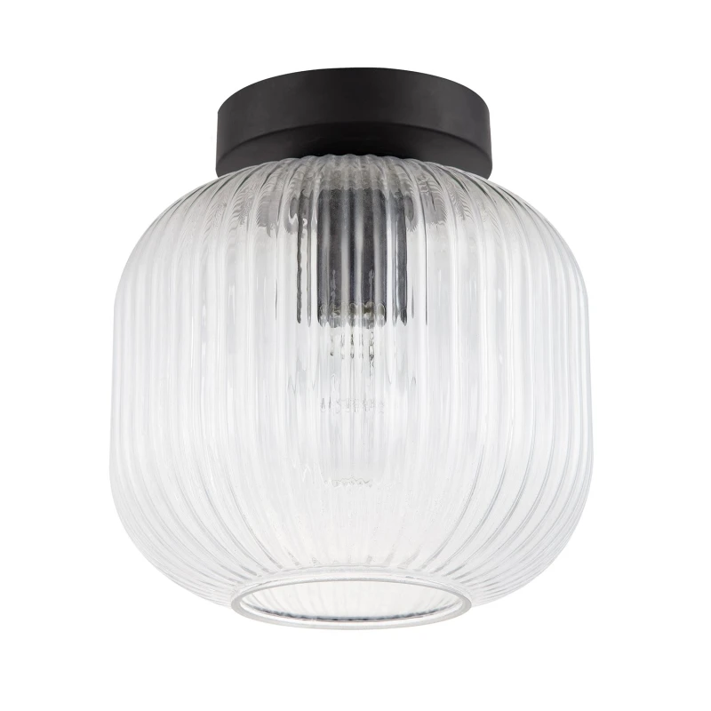 Image of Happy Homewares Contemporary Ceiling Light Fitting with Clear Ribbed Glass Shade in Black Unisex
