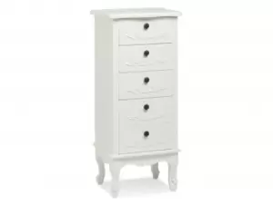 Image of LPD Antoinette White 5 Drawer Tall Narrow Chest of Drawers Assembled