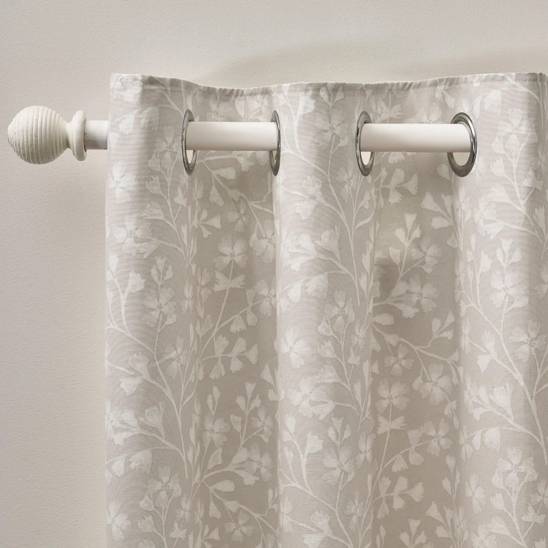 Image of Catherine Lansfield 'Brooke Floral' Lined Eyelet Curtains Natural