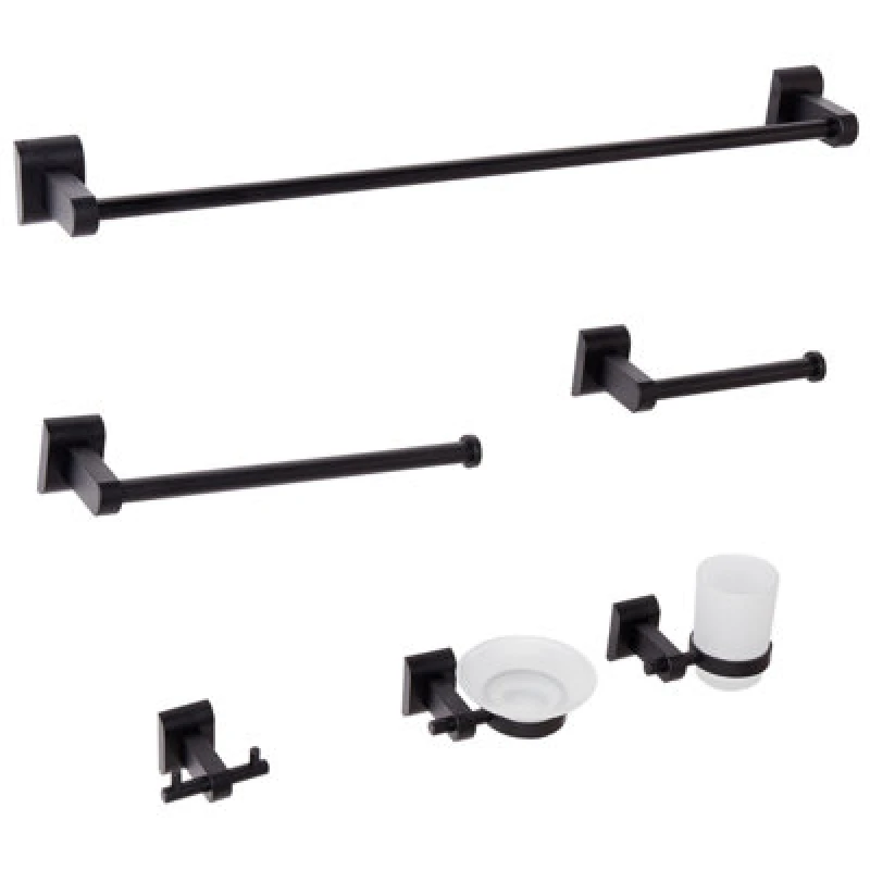 Image of Beliani 6 Piece Bathroom Hardware Set Talara With Towel Bars And Hooks Black