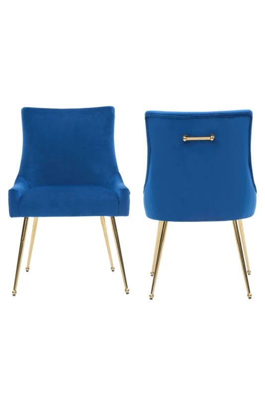 Image of Life Interiors Life Interiors Set of 2 Viviana Velvet Dining Chairs with Gold Legs and Ring Handle in Blue Blue One Size Unisex 5056660012070