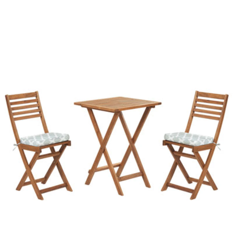 Image of Beliani Bistro Set With Cushions Folding Fiji Acacia Wood Mint Green