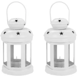 Image of Metal Hanging Tealight Lanterns - 16cm - White - Pack of 2 - Nicola Spring
