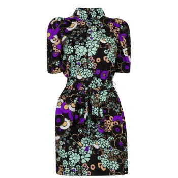 Image of Ted Baker Saskiie Puff Shoulder Floral Mini Dress - Black