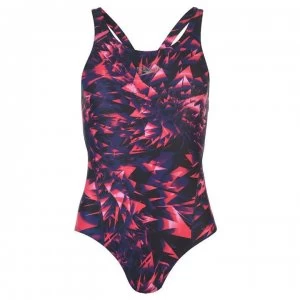 Image of Speedo Allover Pattern Racerback Swimsuit Ladies - Blk/Jewel Pink