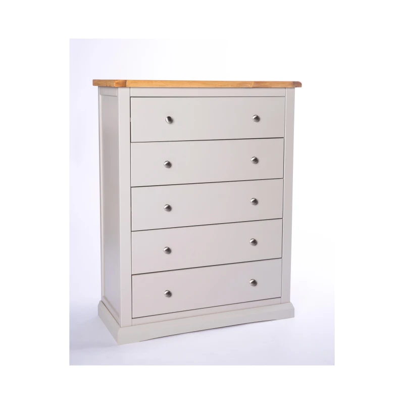 Image of Cabinet Bits Loreo 5 Drawer Chest of Drawers Chrome Knob in Light Grey Light Grey Unisex