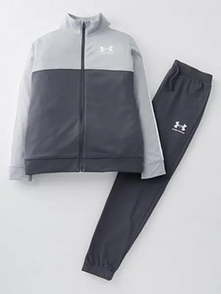 Image of Under Armour Junior Boys Colourblock Knit Track Suit - Grey/White, Grey, Size XL