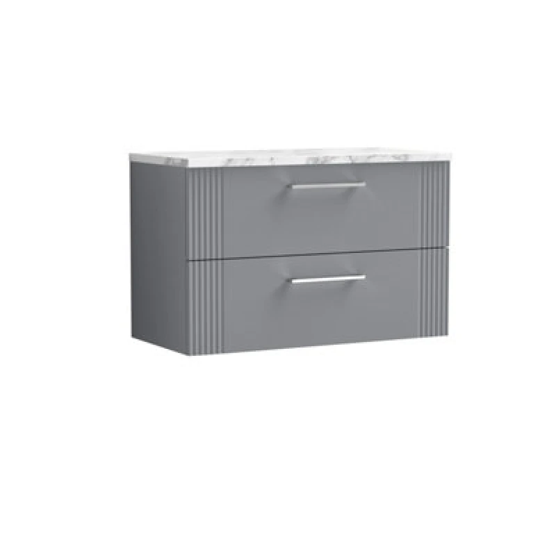 Image of Nuie Deco Wall Hung 2-Drawer Vanity Unit & Bellato Grey Laminate Worktop, Counter Top Vanity Unit In Satin Grey, 800mm