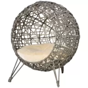 Image of Pawhut Rattan Wicker Elevated Cat House w/ Cushion - Grey
