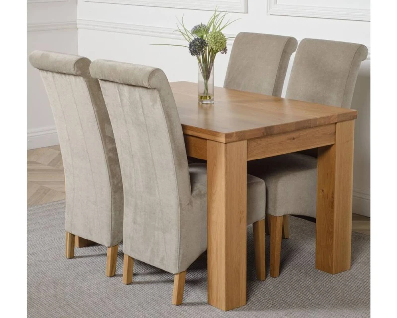 Image of Thats Furniture Dakot 127 x 82cm Oak Small Dining Table & 4 Montana Fabric Chairs in Grey Size: 127 x 82cm Grey Unisex 127 x 82 cm