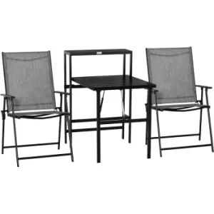 Image of 3 PCs Folding Garden Furniture Set w/ Table 2 Chairs Set Side Shelf - Outsunny