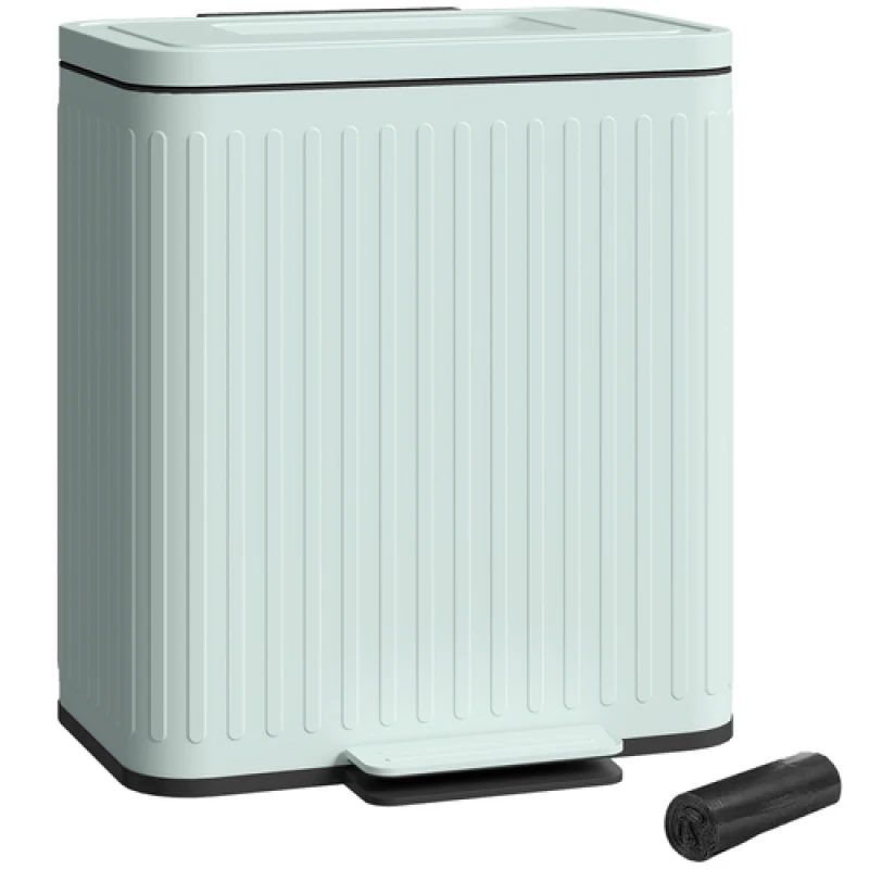 Image of HOMCOM HOMCOM 2 x 20L Double Rubbish Bin, Pedal Bin with Rubbish Bags, Green Green One Size Unisex 5063603036758