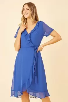 Image of Blue Frill Wrap Dress