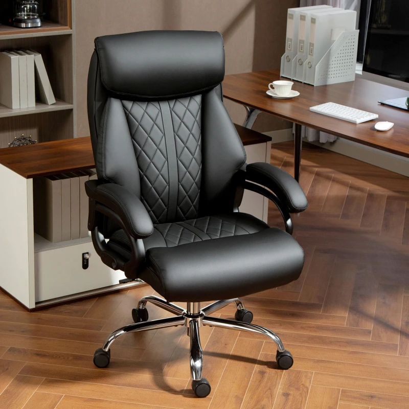 Image of HOMCOM HOMCOM Office Chair with Spring Padding, PU Leather Computer Desk Chair in Black One Size Unisex 5063603736702