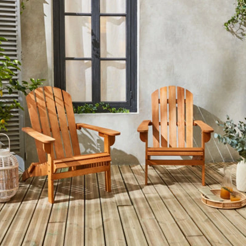 Image of sweeek Pair Of Wooden Garden Deck Chairs Light Brown