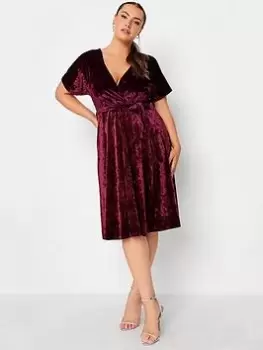 Image of Yours Velvet Wrap Skater Dress, Red, Size 20, Women