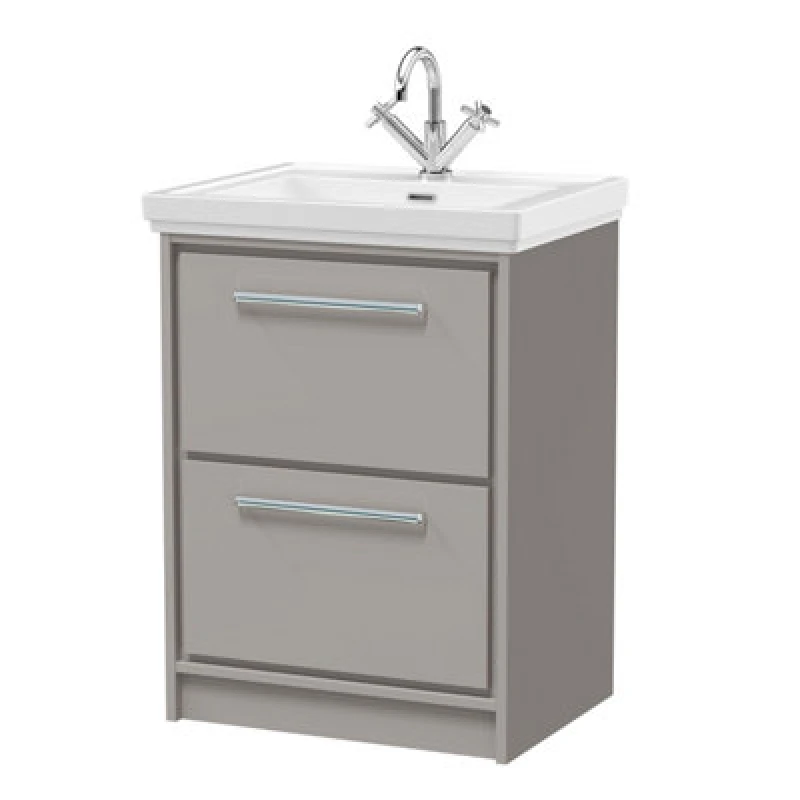 Image of Balterley Bathroom Floor Standing 2-Drawer Vanity, Fireclay Basin, Grey, 600mm in Grey Grey Unisex