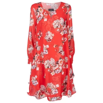Image of James Lakeland Long Sleeve Print Wave Hem Dress - Red