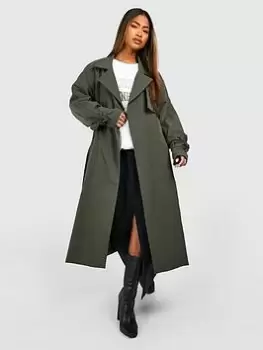 Image of Boohoo Belted Trench Coat - Khaki, Green, Size 10, Women