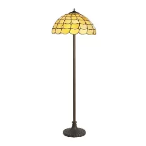 Image of 2 Light Stepped Design Floor Lamp E27 With 40cm Tiffany Shade, Beige, Clear Crystal, Aged Antique Brass - Luminosa Lighting