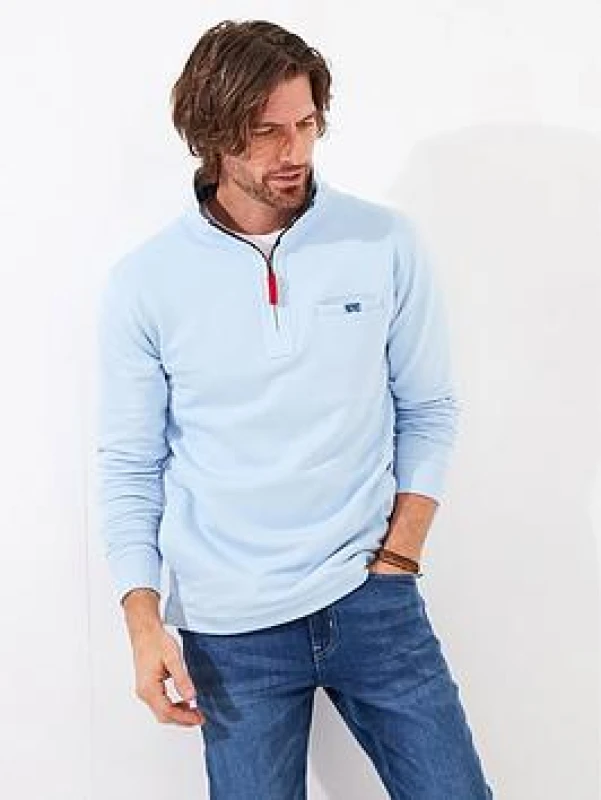 Image of Joe Browns Joe Browns Men Washed 1/4 Zip Funnel Neck Sweatshirt in Pale Blue Size: Small Pale Blue S Male 5059953255260