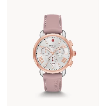 Image of Michele Womens Sporty Sport Sail Two-Tone Pink Gold Watch - Pink