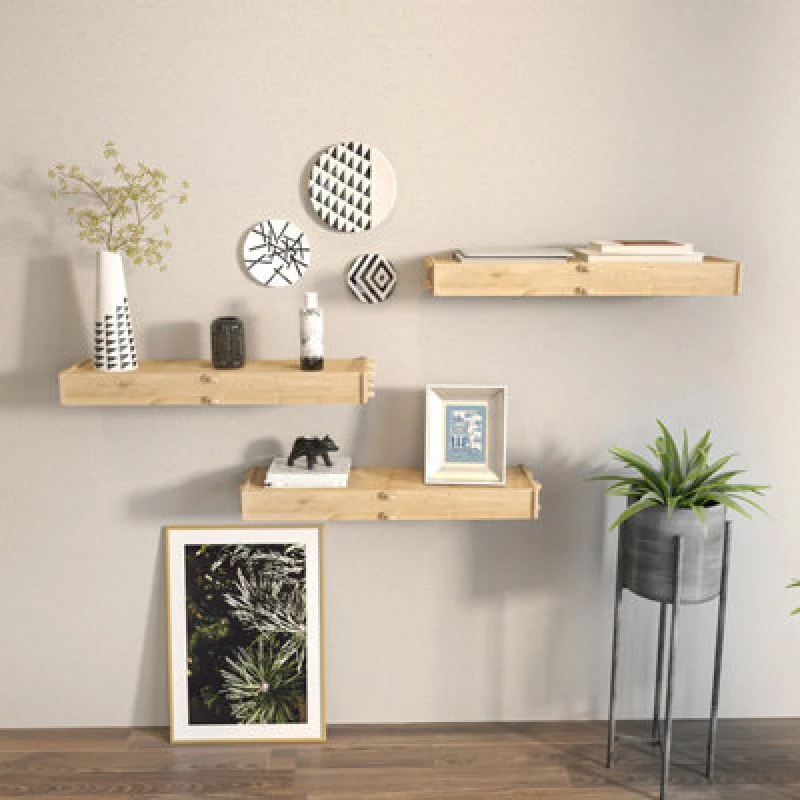 Image of Decorotika Hiko 3 Pieces MDF Wall Mounted Shelf Set Wall Shelves Light Oak unisex