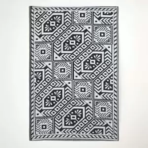 Image of Black & White Outdoor Rug with Geometric Aztec Design, 120 x 180cm - Black and White - Homescapes