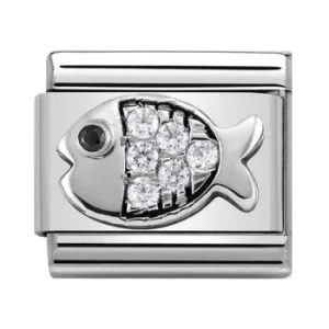 Image of Nomination CLASSIC Silvershine Symbols Goldfish With White Cubic...
