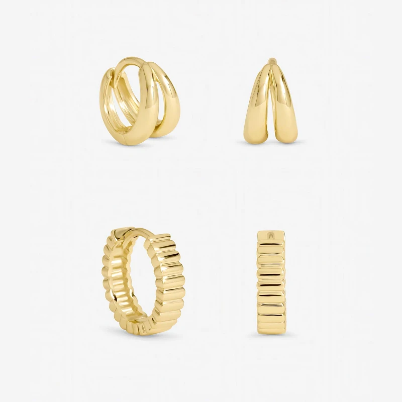 Image of Inicio Gold Plated Textured Hoops - 2 Pack - Gift Pouch Hoop Earrings One Size Gold 73788010000