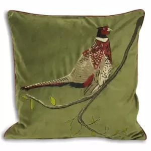 Image of Riva Home Hunter Velvet Pheasant Cushion Cover (45x45cm) (Green)