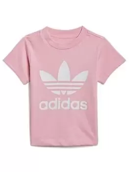 Image of adidas Originals Infant Unisex Trefoil T-Shirt - Pink/White, Size 0-3 Months, Women
