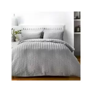 Image of Seersucker Duvet Cover Set, Grey, Single - Serene