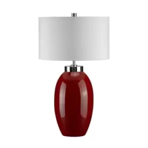 Image of Table Lamp Small Red Glaze Cream Faux Silk Empire Cylinder Shade LED E27 60W