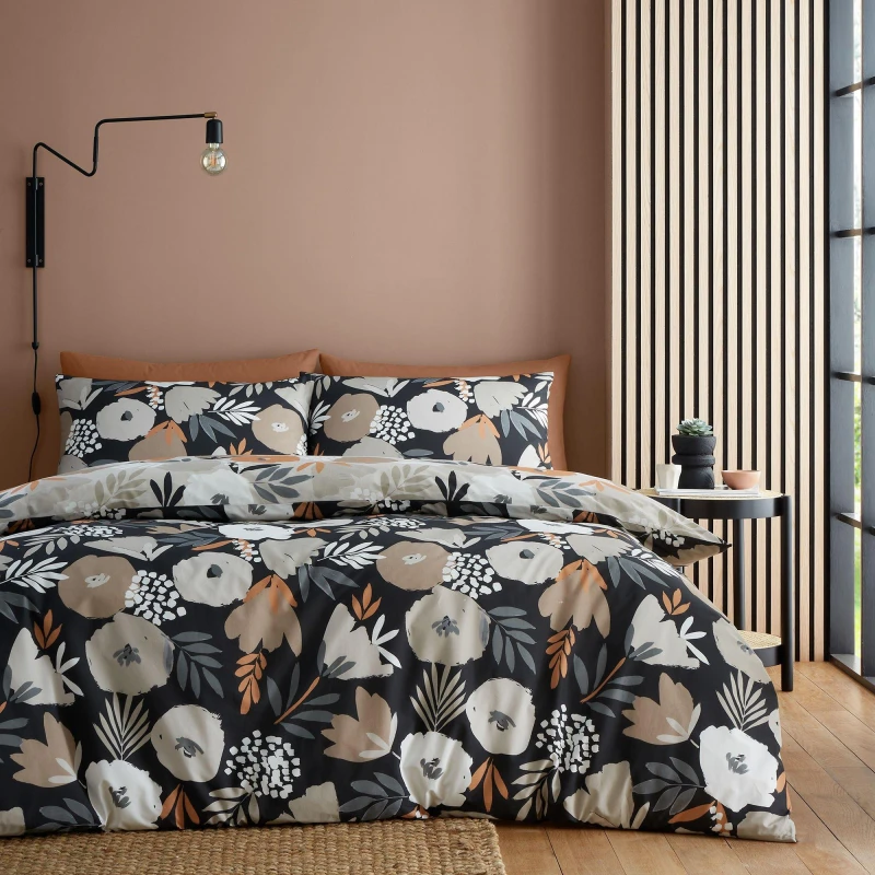Image of Fusion Yasmin Floral Reversible Duvet Cover Set in Black unisex Single
