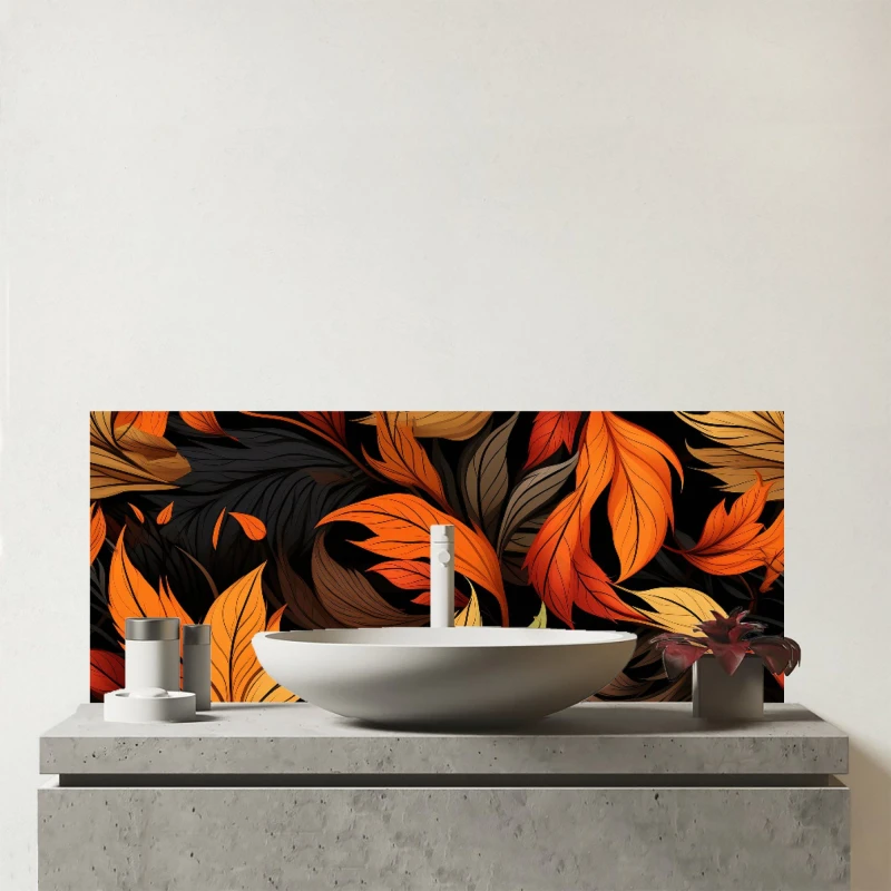 Image of Warren Reed - Designer Autumn Leaves Design Glass Bathroom Splashback in Orange Orange Unisex