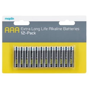 Image of Maplin Extra Long Life High Performance Alkaline AAA 1.5V Batteries 12 Pack