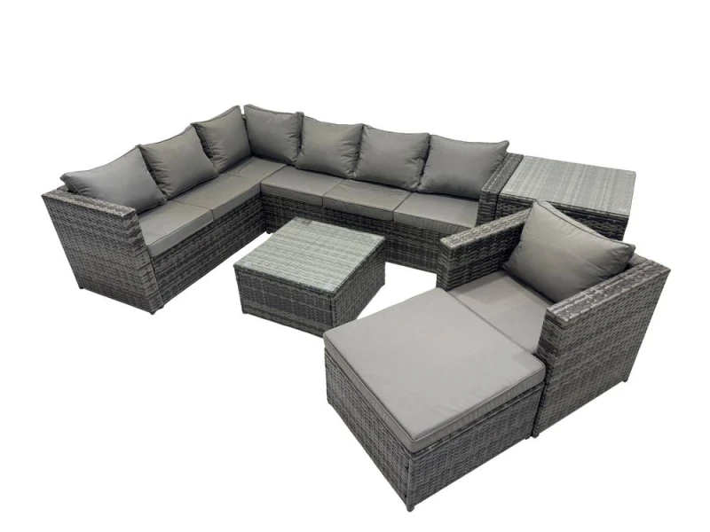 Image of Fimous Patio Furniture Sets with Corner Sofa Chair Big Footstool Side Table in Dark Grey Dark Grey Unisex
