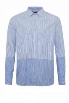 Image of Mens French Connection Horizontal Cut Panels Shirt Blue Multi