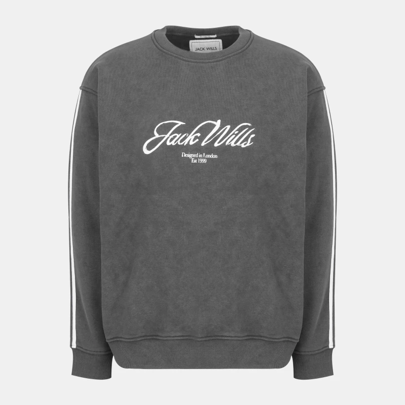 Image of Jack Wills Mens Watercolour Cotton Long Sleeve Oversized Fit Crew Sweatshirt Iron male S