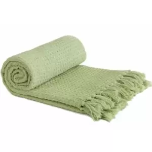 Image of Throw Blanket Sofa Bed Throwover 100% Cotton Recycled Honeycomb Pistachio 70x100"