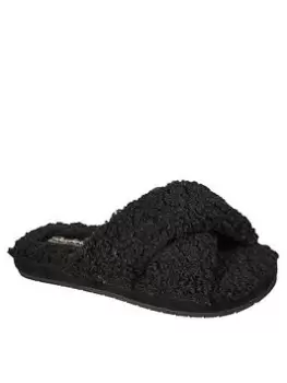 Image of Skechers Cozy Slide Sherpa Slippers - Black, Size 8, Women