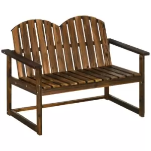 Image of Outsunny Outdoor Wooden Garden Bench, Patio Loveseat Chair with Slatted Backrest and Smooth Armrests for Two People, for Yard Lawn Carbonised Finish