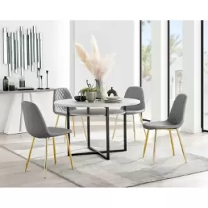 Image of Furniture Box Adley Grey Concrete Effect Storage Dining Table and 4 Grey Corona Gold Leg Chairs