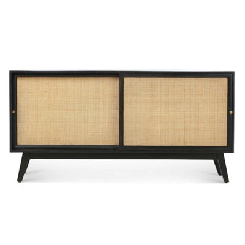 Image of Desser Manhattan Sideboard With Sliding Doors Mango Wood In Black (H75Cm X W150Cm X D45Cm)