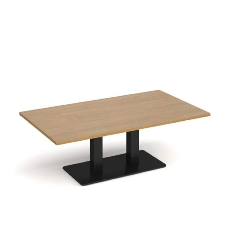 Image of Eros Eros rectangular coffee table with flat Black rectangular base and twin uprights 1400mm x 800mm - oak ECR1400-K-O