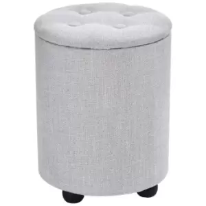 Image of Homcom Elegant Linen Storage Ottoman Stool With Tufting Padded Seat Grey