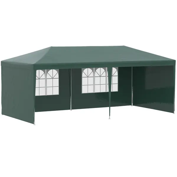 Image of Outsunny 6x3 m Party Tent Gazebo Marquee Outdoor Patio Canopy Shelter with Windows and Side Panels, Green