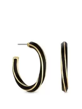 Image of Mood Gold Black Enamel Twisted Hoop Earrings, Yellow Gold, Women