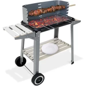 Image of BBQ Trolley Charcoal Barbecue Grill Outdoor Patio Garden with Side Trays and Storage Shelf
